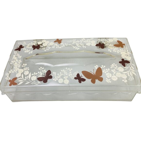 Wolff Tissue Holder Cover Box Lucite Acrylic Butterflies Flower Vintage Retro - Picture 4 of 9